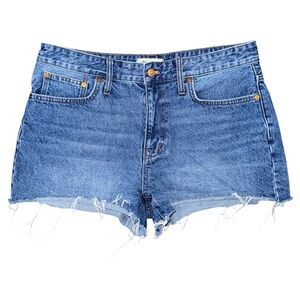 Madewell Relaxed Denim Shorts Slouchy Raw Hem Medium Wash Women’s 30 Distressed